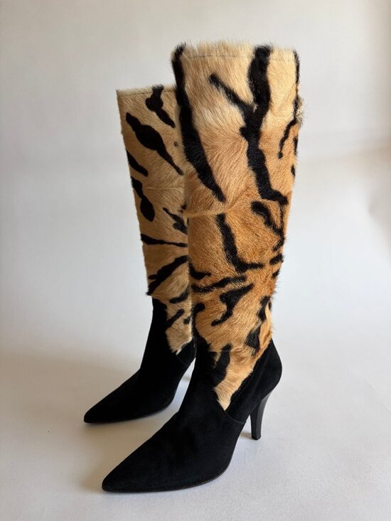 Versace Jeans Couture Shoes - VINTAGE VERSACE FAUX FUR KNEE-HIGH BOOTS